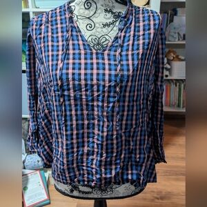 Old Navy Blue and Pink Checkered Blouse